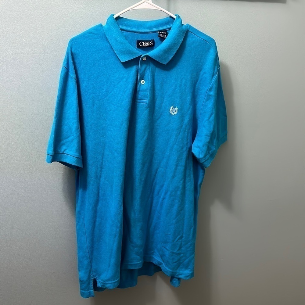 CHAPS Polo Men’s Size XL Short Sleeve 1/4 Button Blue 100% Cotton